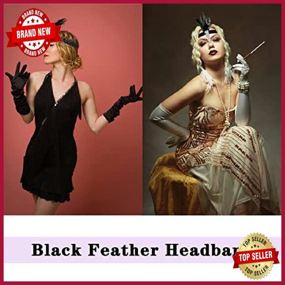 Vintage 1920s Flapper Headband Set 24 Pieces Feather Rhinestone Hair Accessory main image 3
